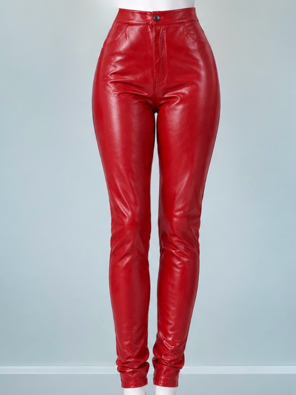 Fashion Nova Red High Waist Pants Elastic Synthetic Leather Tight Skinny Latex
